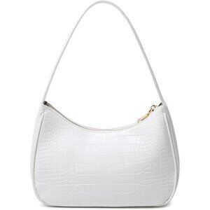 Women’s White 2 Cute Hobo Tote Handbag Mini Clutch Purse with Zipper Closure